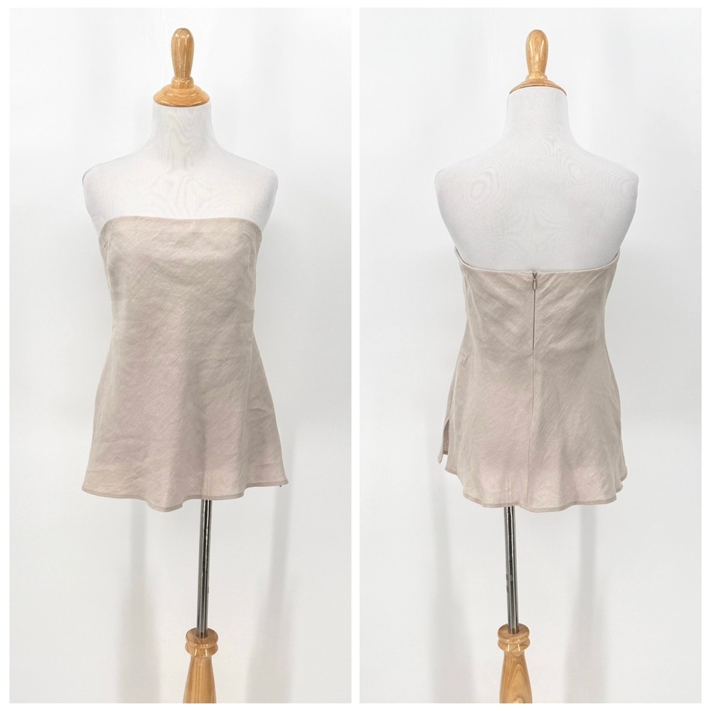 ENZA COSTA Linen Strapless Tunic Top Women Medium Natural Flax Bias Cut Tube NEW